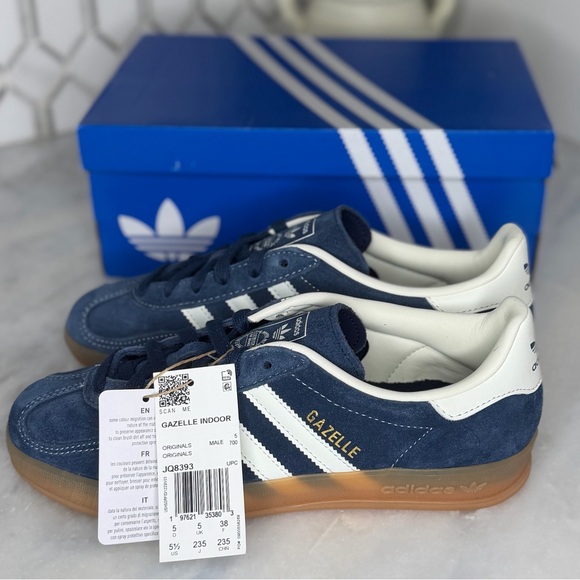 Adidas Gazelle Indoor Night Indigo Off White Gold Gum Sole Women’s 6.5 NWT - Picture 4 of 12